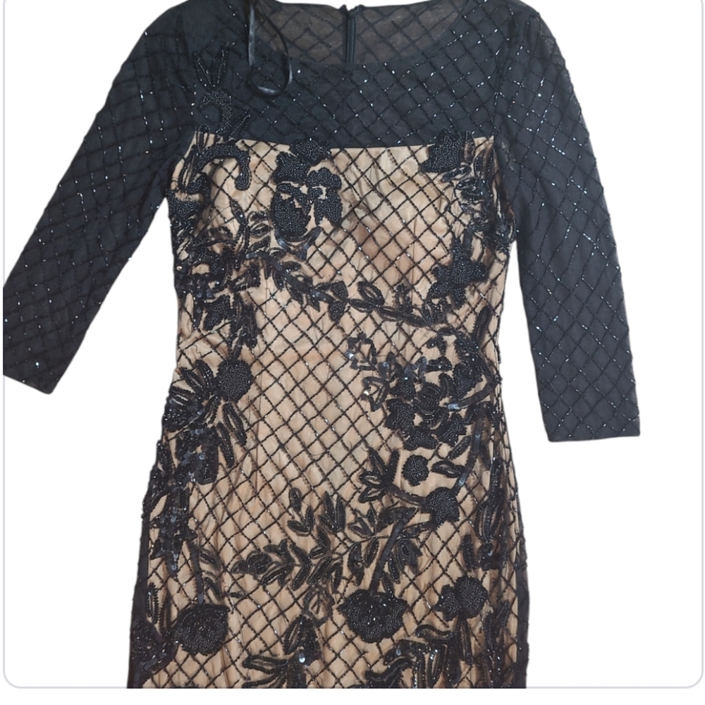 Elegant Black Lace Overlay Long Sleeve Evening Dress - Picture 5 of 13